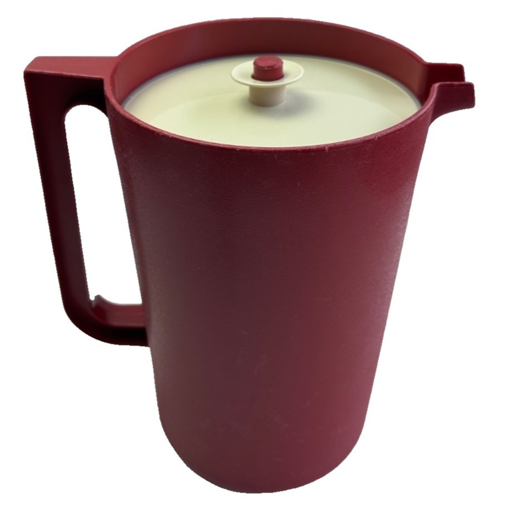 Vintage Tupperware 2 Qt Harvest Red Pitcher Push Button Lid 1676-4 1970s MCM